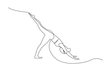 Aufkleber - Women doing yoga one line drawing. Aerobic sport girl exercise for modern healthy lifestyle, Continuous one line drawing of yoga girl. Workout concept of woman exercise standing with hands.