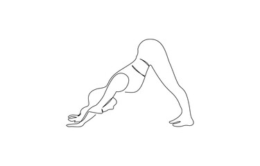 Aufkleber - Women doing yoga one line drawing. Aerobic sport girl exercise for modern healthy lifestyle, Continuous one line drawing of yoga girl. Workout concept of woman exercise standing with hands.