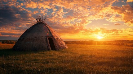 Poster - A teepee is in the middle of a field