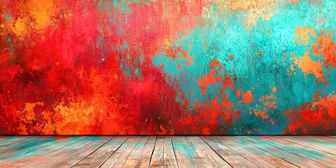 Poster - Colorful painting with a blue and orange background