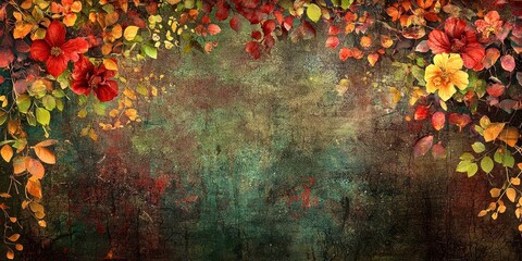 Poster - Painting of a flowery background with a red flower in the foreground
