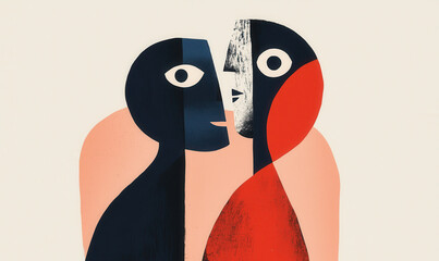 Poster - Exploring Duality in Modern Abstract Art: A Bold Geometric Fusion of Emotion and Expression Through Contrasting Shapes and Colors