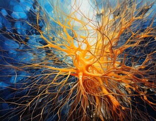 Wall Mural - digital artwork of neural fibers painted acrylic art background.