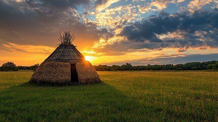 Poster - A teepee is in the middle of a field