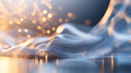 Poster - modern abstract wave patterns with glowing lights create a dynamic visual effect in a serene setting