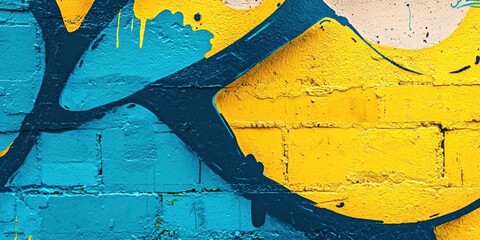 Poster - Wall with blue and yellow paint