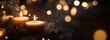 © RumRaisinStock - A banner with candles and lights, symbolizing the festive atmosphere of Christmas or New Year. The background is dark blue with bokeh effects creating an elegant and mysterious effect.