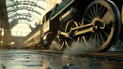 Poster - Vintage Steam Train in Station with Dramatic Lighting Effects