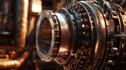 Poster - Detailed Close-up of Metallic Engine Component with Intricate Design