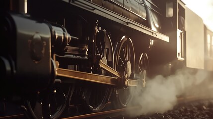 Poster - Vintage Steam Engine Close-Up Shot with Romantic Lighting Effects
