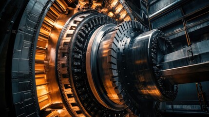 Poster - Intricate Industrial Machinery with Illuminated Gears and Components