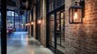 © pinporn manosri - Warm Industrial Hallway with Elegant Lanterns and Brick Walls