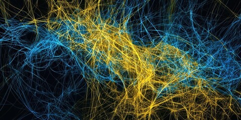 Poster - Blue and yellow line with many dots