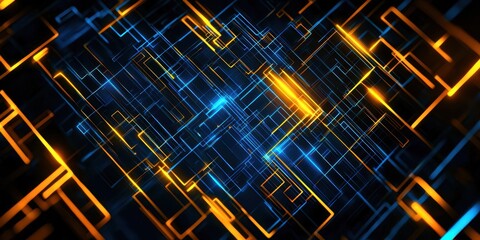 Poster - Computer generated image of a grid of squares with blue and orange lines