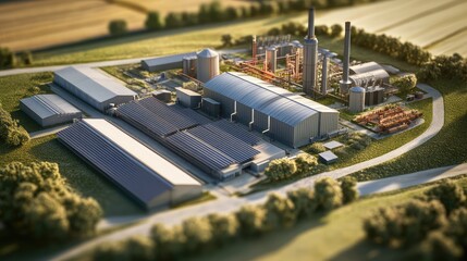 Poster - Aerial View of Modern Industrial Complex Surrounded by Nature