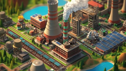 Poster - Industrial Complex with Power Plant and Renewable Energy Sources