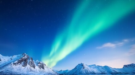 Wall Mural - Stunning Aurora Borealis Over Majestic Snowy Mountains at Night