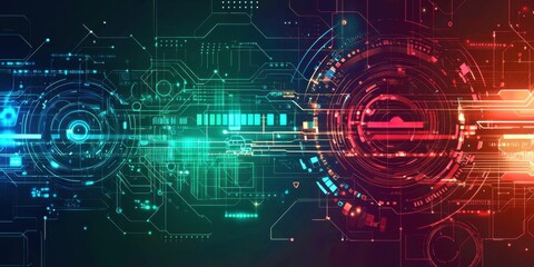 Poster - Colorful image of a computer circuit board with many different colored circles