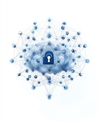 Poster - Cloud security visual diagram, showing secure network connections and a central lock symbol, cloud computing concept, dynamic and dramatic design, room for copy space