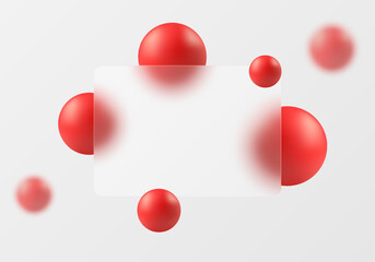 Aufkleber - Glass morphism website landing page template. Glass partition background with floating red spheres.