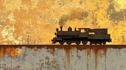 Poster - Vintage Steam Train Silhouette Against Colorful Textured Background