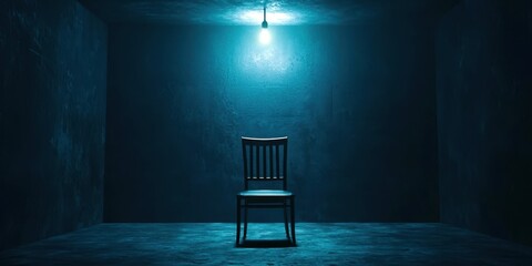 Poster - Chair is sitting in a room with a blue wall