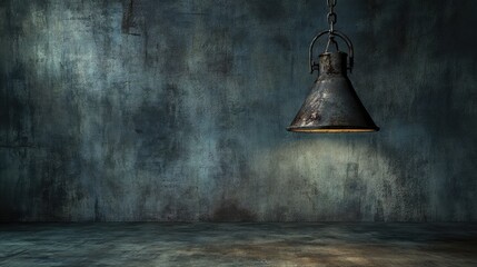Poster - Vintage Industrial Lamp Hanging Over Textured Dark Wall Background
