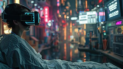Aufkleber - This Patients engage in virtual reality therapy while immersed in a vibrant, technological setting.