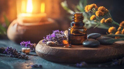 Poster - Essential Oil and Lavender Arrangement for Aromatherapy and Relaxation : Generative AI