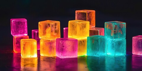 Poster - Bunch of colorful ice cubes on a table