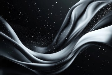 Aufkleber - Elegant silver fabric flowing in dark space with glitter.
