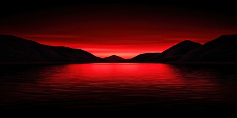Poster - Red lake with mountains in the background