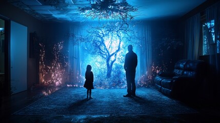 Aufkleber - Magical tape reveals hidden connections enchanted room digital art mystical atmosphere dreamlike perspective