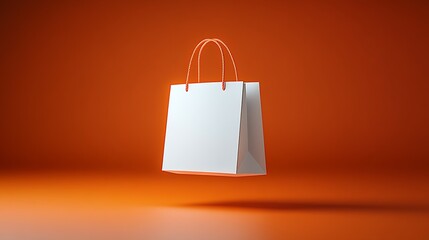 Aufkleber - Minimalist Floating White Shopping Bag with Orange Background and Red Handles : Generative AI