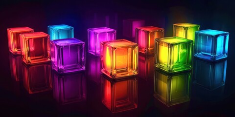 Canvas Print - Row of colorful cubes are lit up