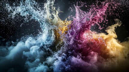 Poster - Colorful water streams burst from pipe urban setting abstract art vibrant environment dynamic viewpoint