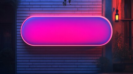Poster - Vibrant Neon Pink Oval Light Sign Against Modern Brick Wall : Generative AI