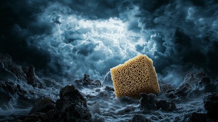 Aufkleber - Mystical sponge artifact absorbing sadness from stormy seas surreal environment artistic imagery dramatic view
