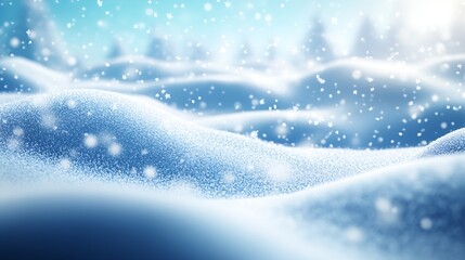 Poster - Beautiful Snowy Landscape with Sparkling Snowflakes and Soft Winter Light : Generative AI