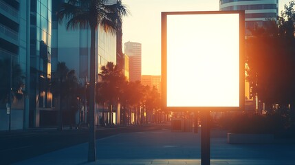 Poster - Urban Sunrise with Blank Billboard Ready for Advertising in Modern Cityscape : Generative AI