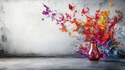 Poster - Vibrant color explosion from a vase art studio digital artwork contemporary close-up creative expression