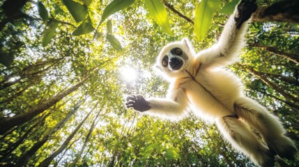 Wall Mural - A Curious Silky Sifaka Looks Down From The Canopy