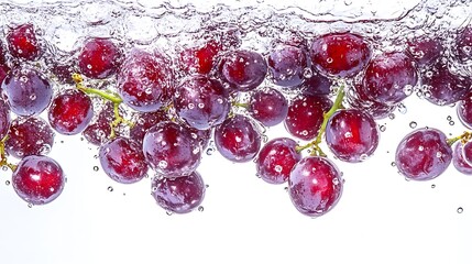 Poster - Juicy Red Cherries Splashing in Clear Water with Bursting Bubbles : Generative AI