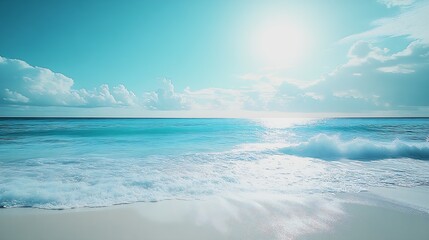 Poster - Serene Ocean View with Bright Sunlight and Waves on Beautiful Sandy Beach : Generative AI