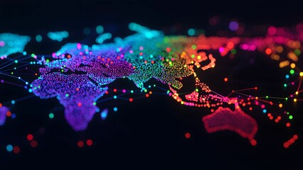 Poster - Global Network: A vibrant and mesmerizing abstract world map, rendered in vibrant colors, symbolizes the interconnectedness and communication of our global society.