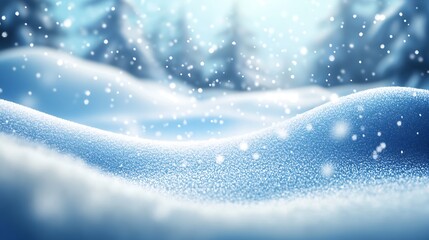 Aufkleber - Magical Winter Forest View with Falling Snowflakes and Soft Blue-Tinted Light : Generative AI
