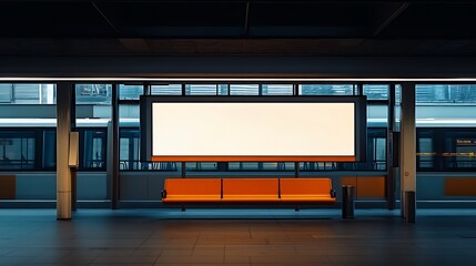 Poster - Modern Subway Station Platform with Large Blank Advertisement Display : Generative AI