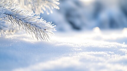Aufkleber - Serene Snowy Landscape with Frosted Pine Branch at Golden Hour : Generative AI