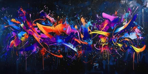Poster - Painting of a colorful line with a black background