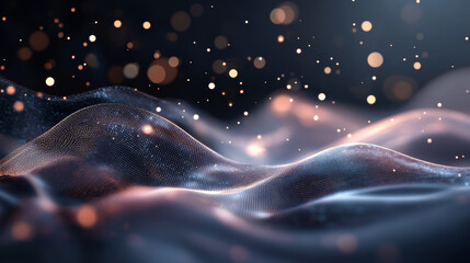 Poster - Fluid movement of shimmering particles creates a mesmerizing visual display in a dark environment